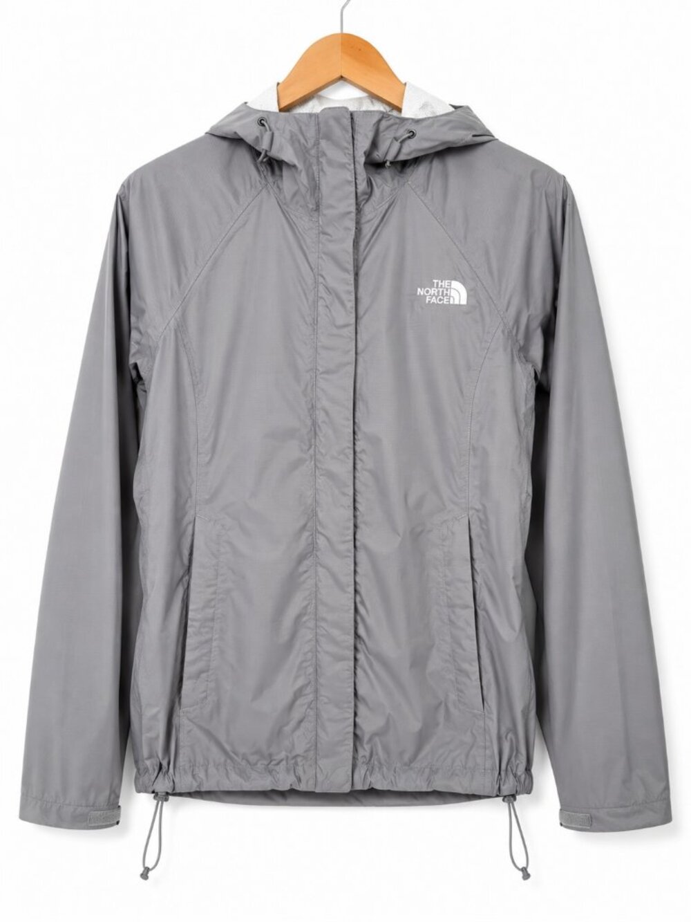 The North Face HyVent Rain Jacket Size S Gray Hooded Waterproof Shell Coat